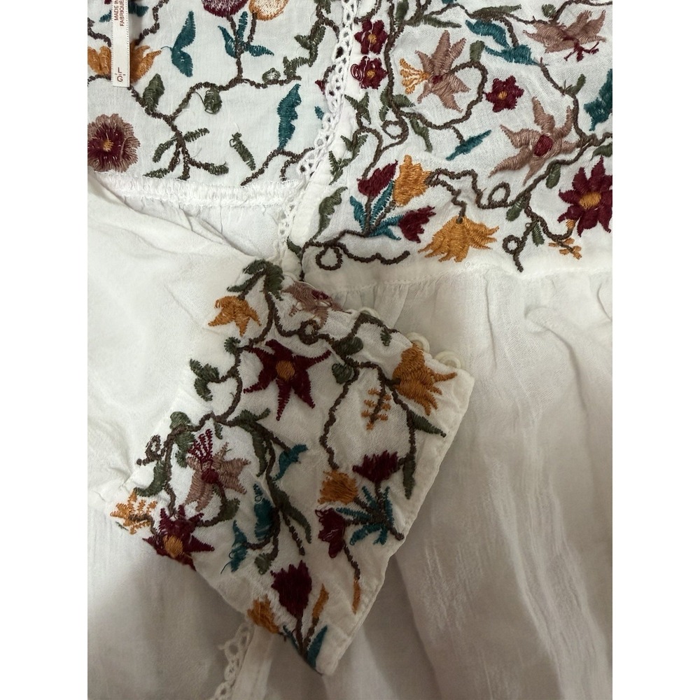 Free People Ava Embroidered Blouse Top Womens Size Large Ivory Floral Crop Boho - Picture 4 of 10
